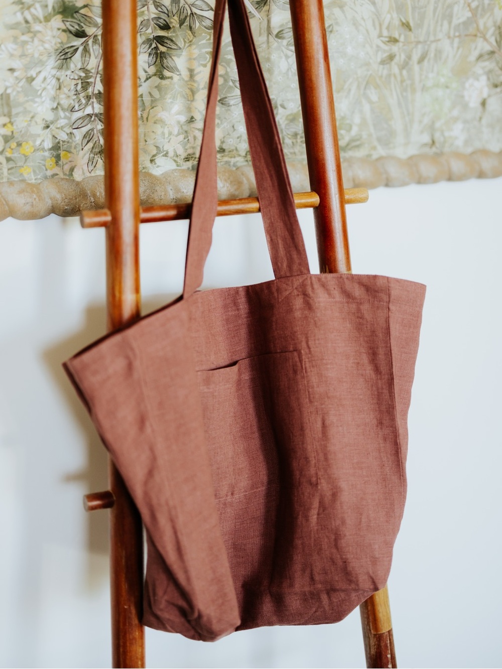 Linen Tote Bag Cinnamon Brown NWT